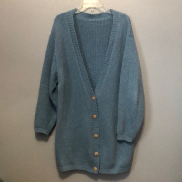 Sweaters - Vintage oversized cardigan sweater Unisex Large L chunky grandma Mr. Rogers blue